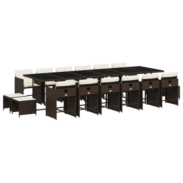 Set de muebles jardín 17 pzas y cojines ratán sintético marrón M 2