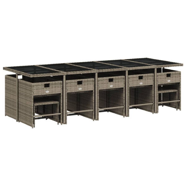 Set comedor de jardín con cojines 15 pzas ratán sintético gris M 3