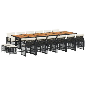 Set de muebles jardín 17 pzas con cojines ratán sintético negro H