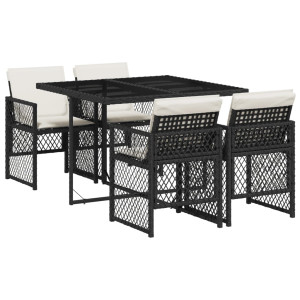 Set de muebles jardín 5 pzas con cojines ratán sintético negro H