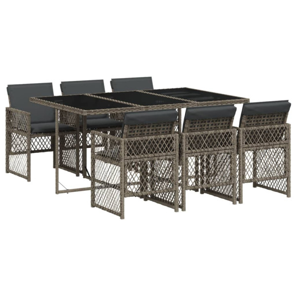 Set comedor jardín 7 pzas y cojines ratán sintético gris M 2