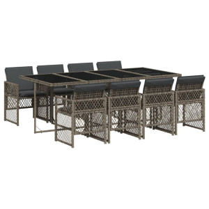 Set comedor jardín 9 pzas y cojines ratán sintético gris H