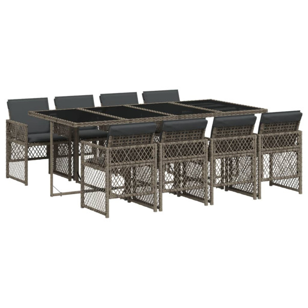 Set comedor jardín 9 pzas y cojines ratán sintético gris M 2