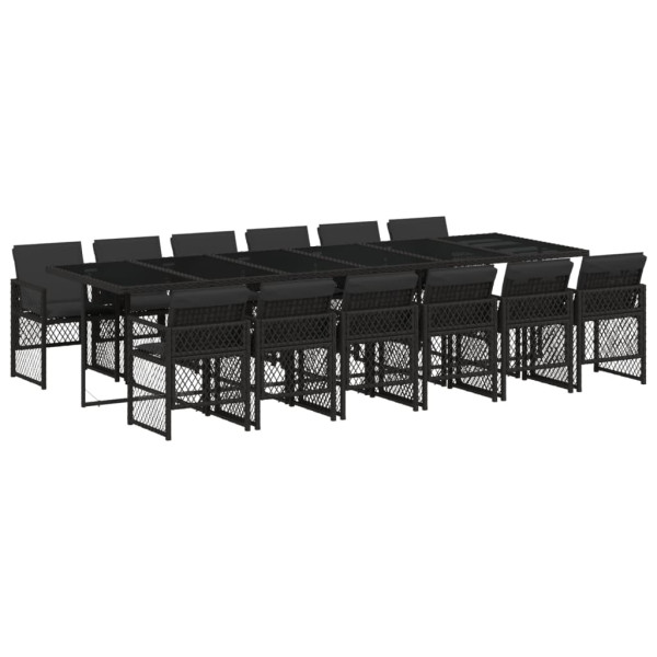 13 pcs conjunto de jantar p/jardim com almofadões vime PE preto M 2