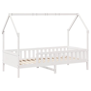 Cama infantil formato de casa 90x200 cm pinho maciço branco H
