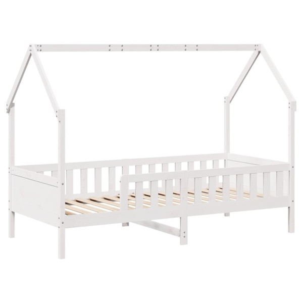 Cama con forma de casa de niños madera maciza blanca 90x200 cm M 3