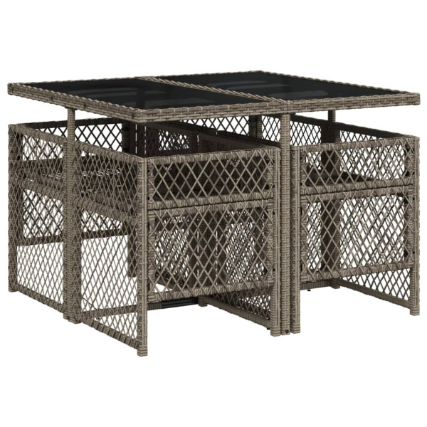 Set comedor de jardín 5 piezas con cojines ratán sintético gris M 5