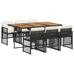 Set de comedor de jardín 7 pzas y cojines ratán sintético negro H