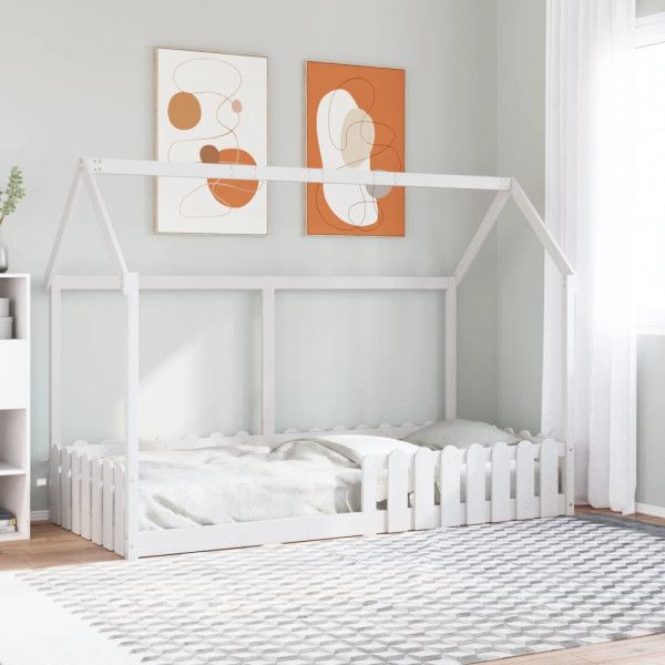 Cama con forma de casa de niños madera maciza blanca 90x200 cm M 3