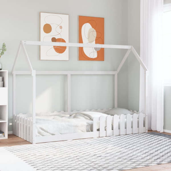 Cama con forma de casa de niños madera maciza blanca 90x190 cm M 3