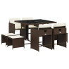 Set comedor para jardín 9 pzas y cojines ratán sintético marrón 2