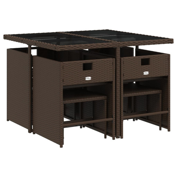 Set comedor para jardín 9 pzas y cojines ratán sintético marrón M 3