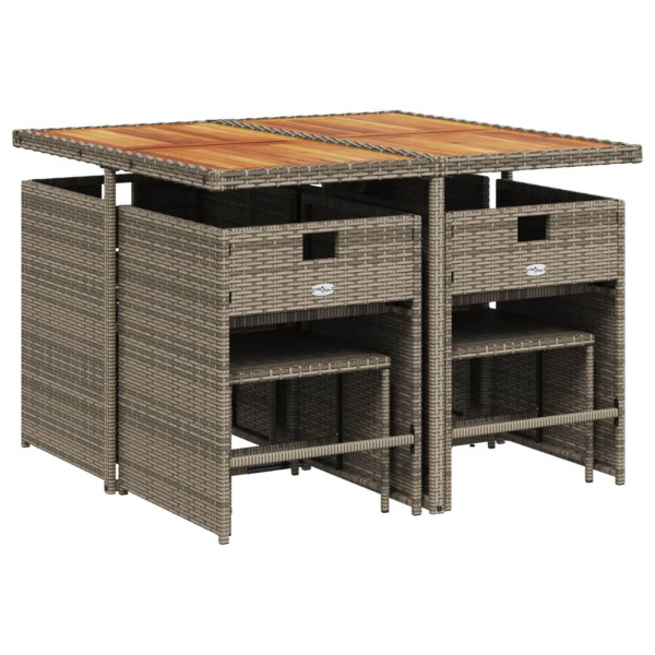 Set comedor jardín 9 pzas y cojines ratán sintético gris M 3