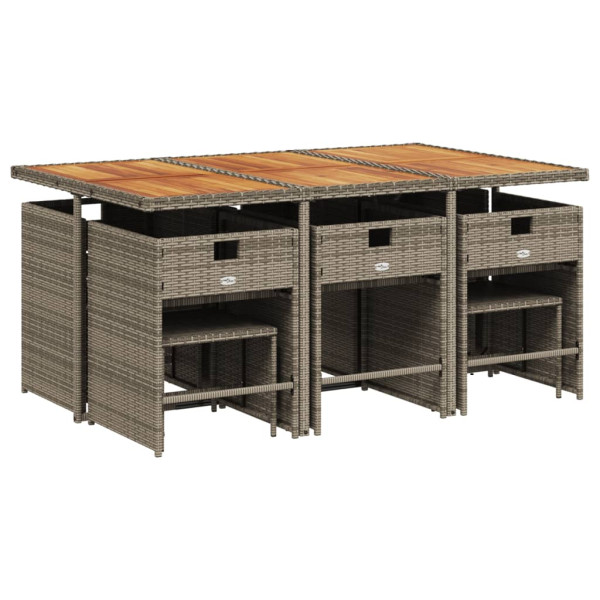 Set de comedor de jardín 11 pzas y cojines ratán sintético gris M 3