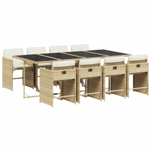 Set comedor de jardín 9 pzas con cojines ratán sintético beige H