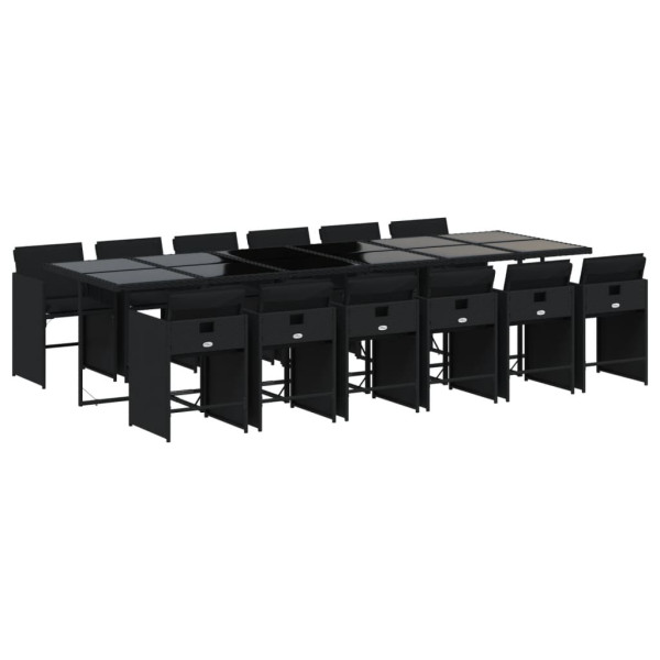 13 pcs conjunto de jantar p/jardim com almofadões vime PE preto M 2