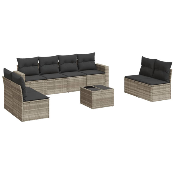 Set muebles jardín 9 pzas y cojines ratán sintético gris claro M 2
