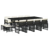 Set comedor de jardín con cojines 13 pzas ratán sintético negro 2