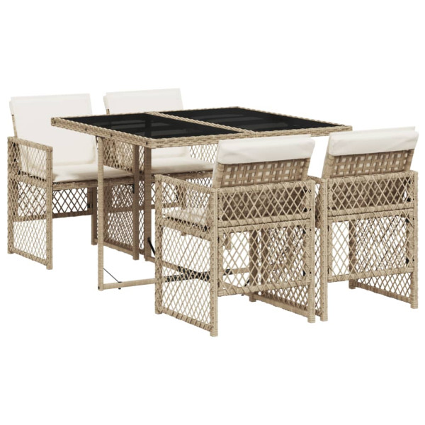 Set comedor de jardín 5 pzas con cojines ratán sintético beige M 2