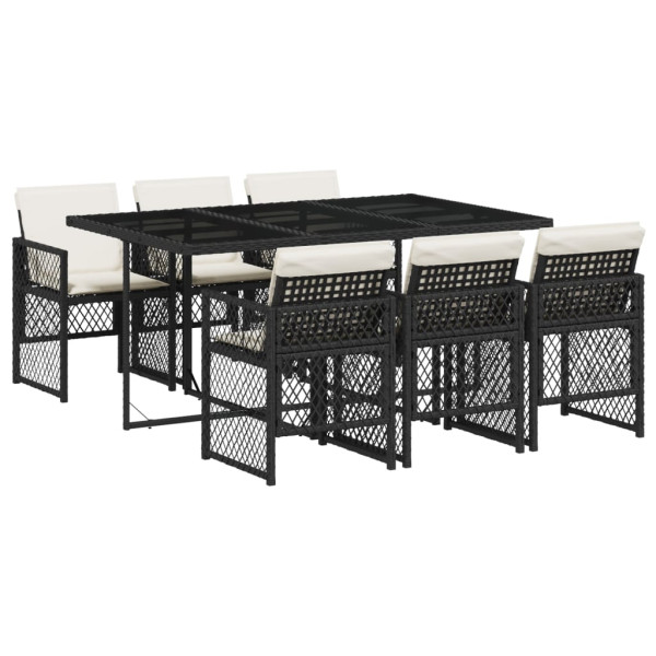 Set de comedor de jardín 7 pzas y cojines ratán sintético negro M 2