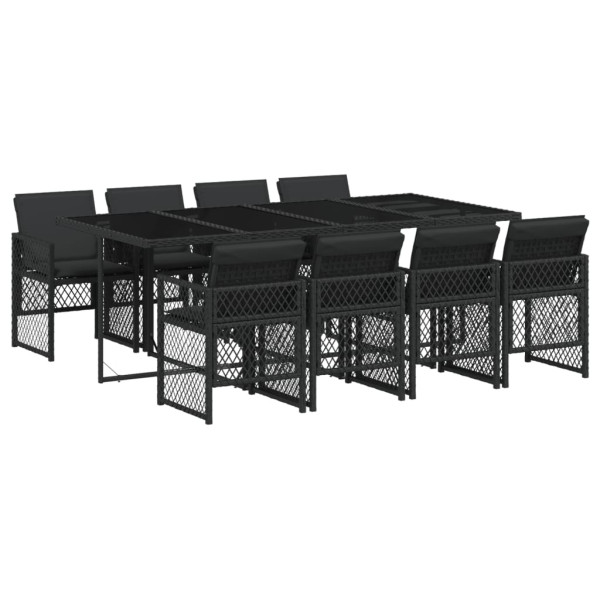 Set de comedor de jardín 9 pzas y cojines ratán sintético negro M 2