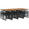 Set de comedor de jardín 9 pzas y cojines ratán sintético negro 5