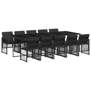 11 pcs conjunto de jantar p/ jardim c/ almofadões vime PE preto H