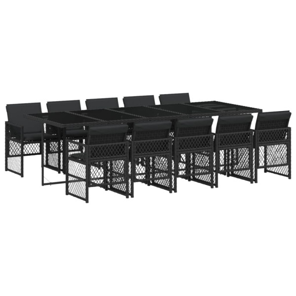 Set de comedor jardín 11 pzas con cojines ratán sintético negro M 2