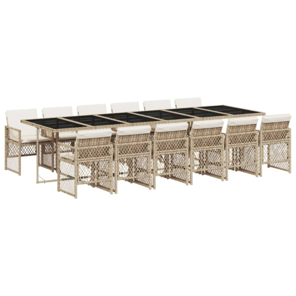 13 pcs conjunto de jantar p/ jardim com almofadões vime PE bege M 2