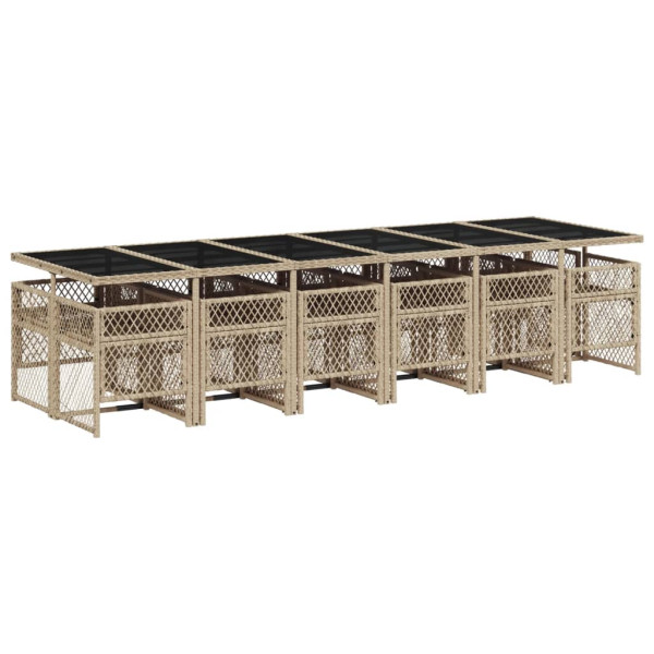 13 pcs conjunto de jantar p/ jardim com almofadões vime PE bege M 5