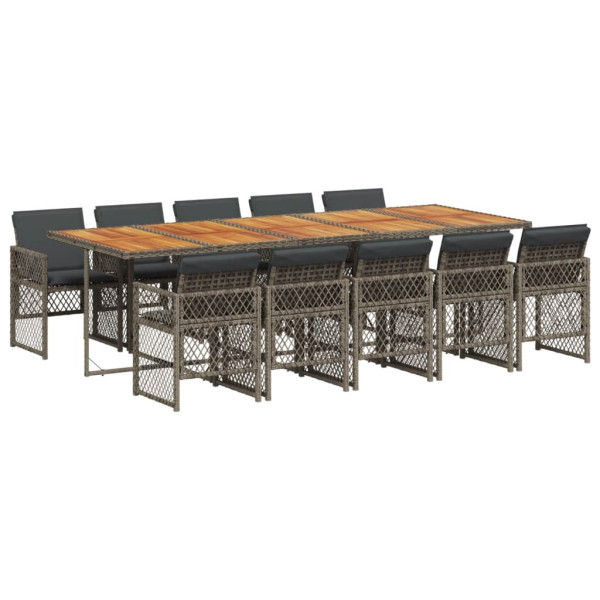 11 pcs conjunto jantar p/ jardim c/ almofadões vime PE cinzento M 2