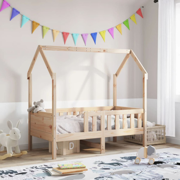 Cama con forma de casa de niños madera maciza marrón 70x140 cm M 3
