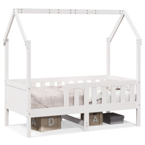 Cama infantil formato casa 80x160 cm pinho maciço branco H