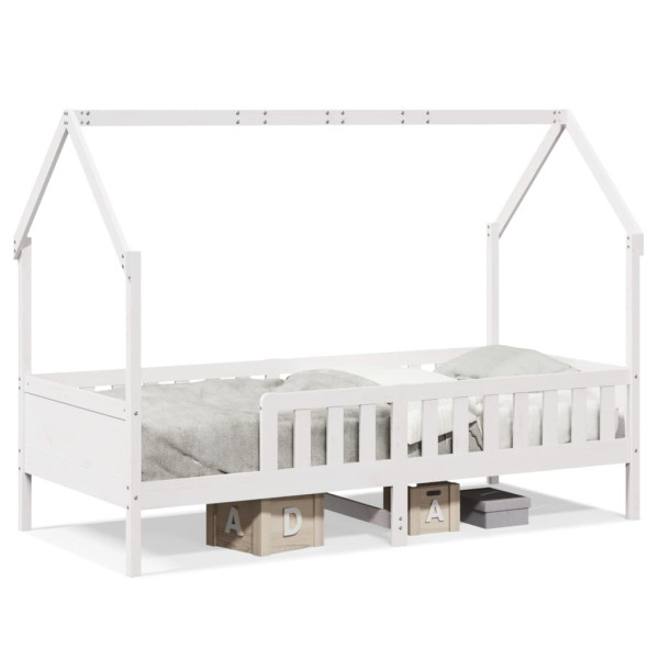 Cama infantil formato casa 80x200 cm pinho maciço branco M 2