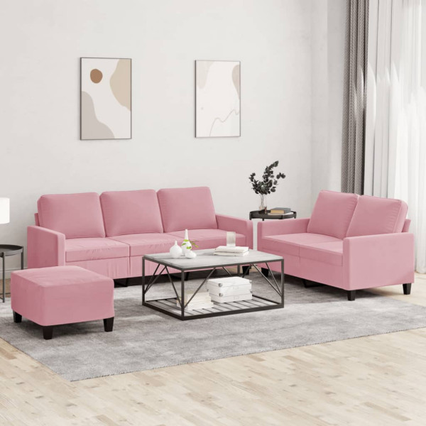 3 pcs conjunto de sofás com almofadões veludo rosa D