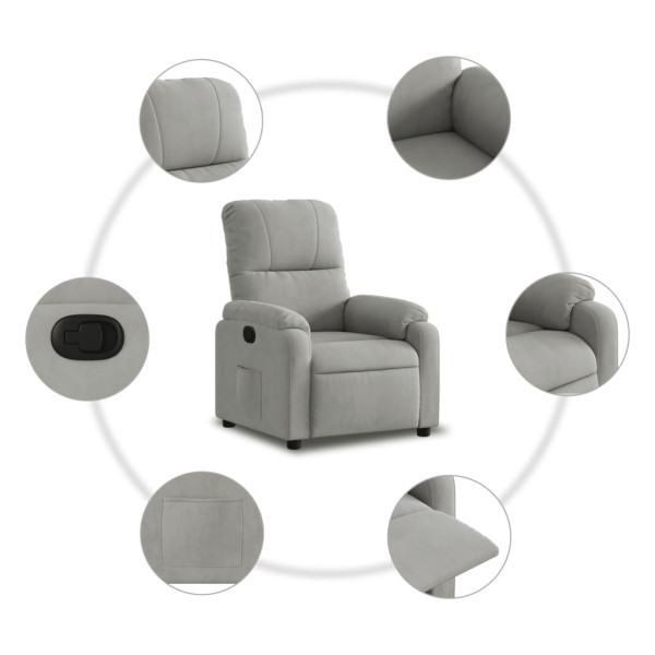 Sillón reclinable tela de microfibra gris claro M 5