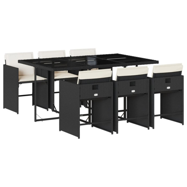 7 pcs conjunto de jantar p/ jardim c/ almofadões vime PE preto M 2