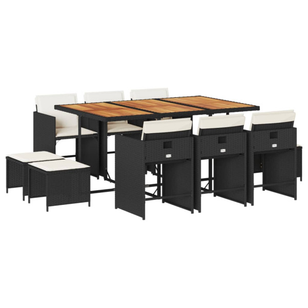 Set de comedor jardín 11 pzas con cojines ratán sintético negro M 2