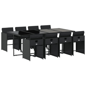 Set de comedor de jardín 9 pzas y cojines ratán sintético negro H