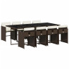 Set comedor para jardín 9 pzas y cojines ratán sintético marrón 2