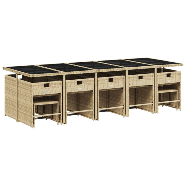 Set comedor de jardín con cojines 15 pzas ratán sintético beige M 3