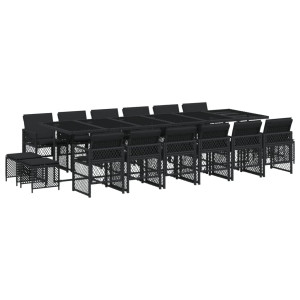 Set de muebles jardín 17 pzas con cojines ratán sintético negro H