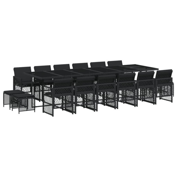17 pcs conjunto de jantar p/ jardim c/ almofadões vime PE preto M 2