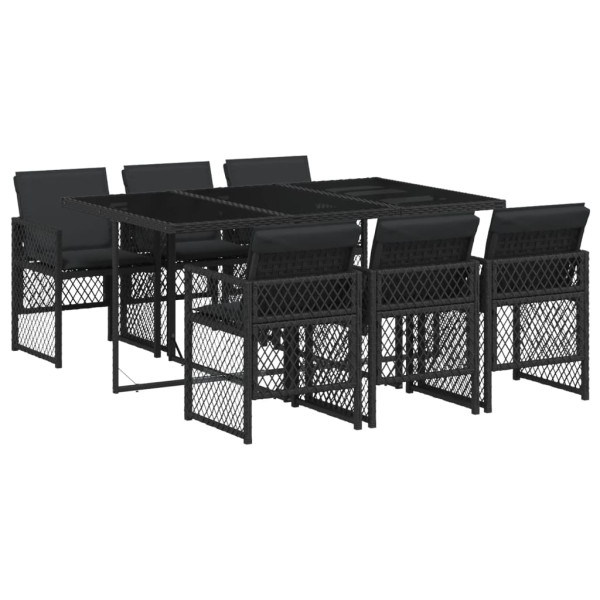 Set de comedor de jardín 7 pzas y cojines ratán sintético negro M 2