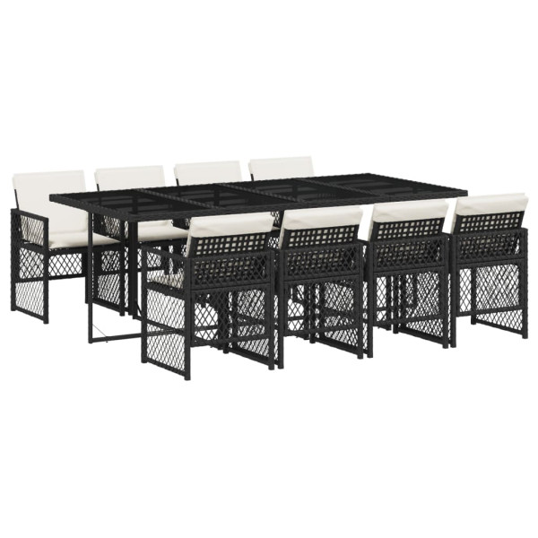 Set de comedor de jardín 9 pzas y cojines ratán sintético negro M 2