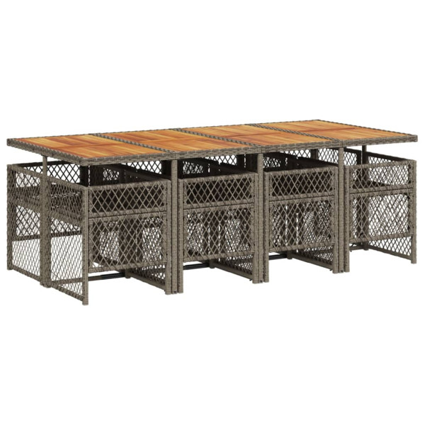 Set comedor jardín 9 pzas y cojines ratán sintético gris M 5