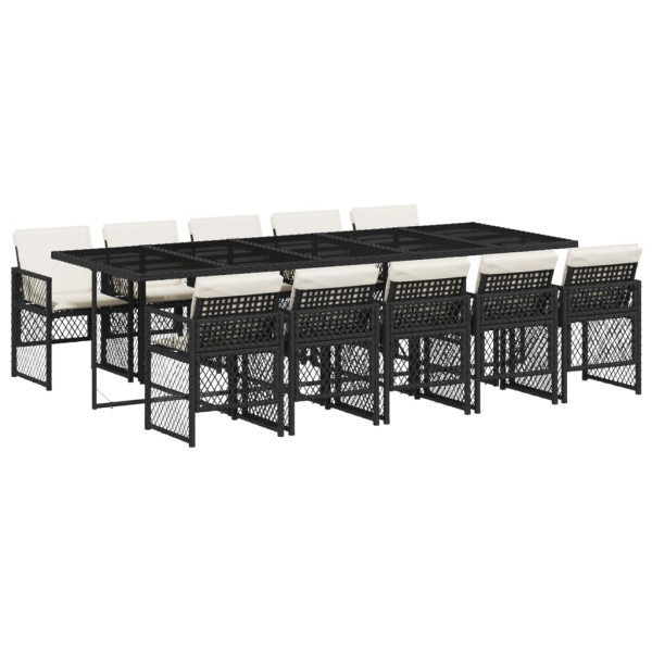 Set de comedor jardín 11 pzas con cojines ratán sintético negro M 2