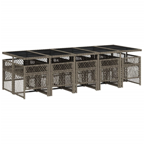 Set de comedor de jardín 11 pzas y cojines ratán sintético gris M 5