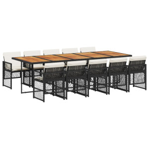 11 pcs conjunto de jantar p/ jardim c/ almofadões vime PE preto H