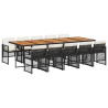 11 pcs conjunto de jantar p/ jardim c/ almofadões vime PE preto 2